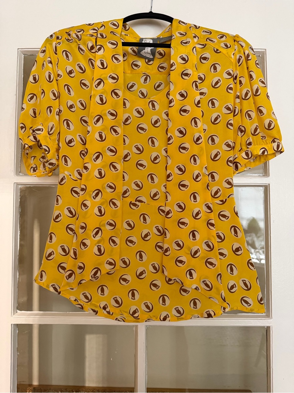 Yellow Short-Sleeve Open Front Printed Blouse